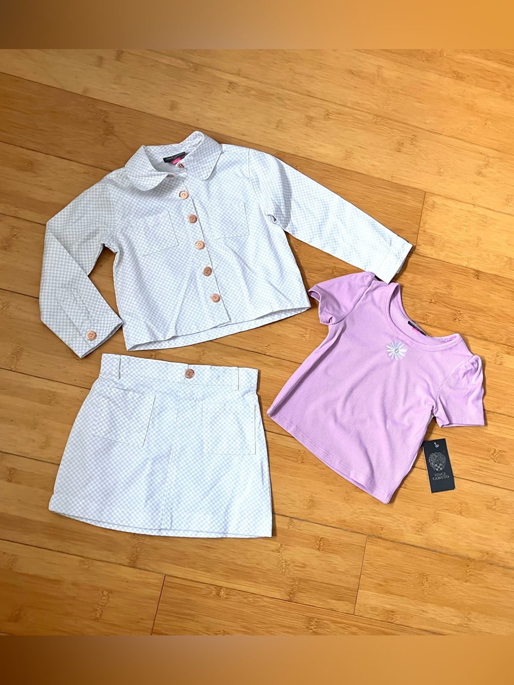 NWT Girls Size 3T Patterned Jacket & Skirt Set with Lavender Tee Outfit